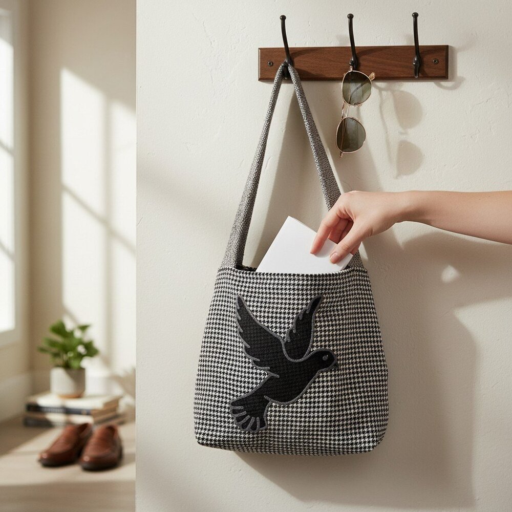 VINTAGE HANDMADE Gypsy Peace Dove Houndstooth Crossbody Shoulder Bag Purse Patch